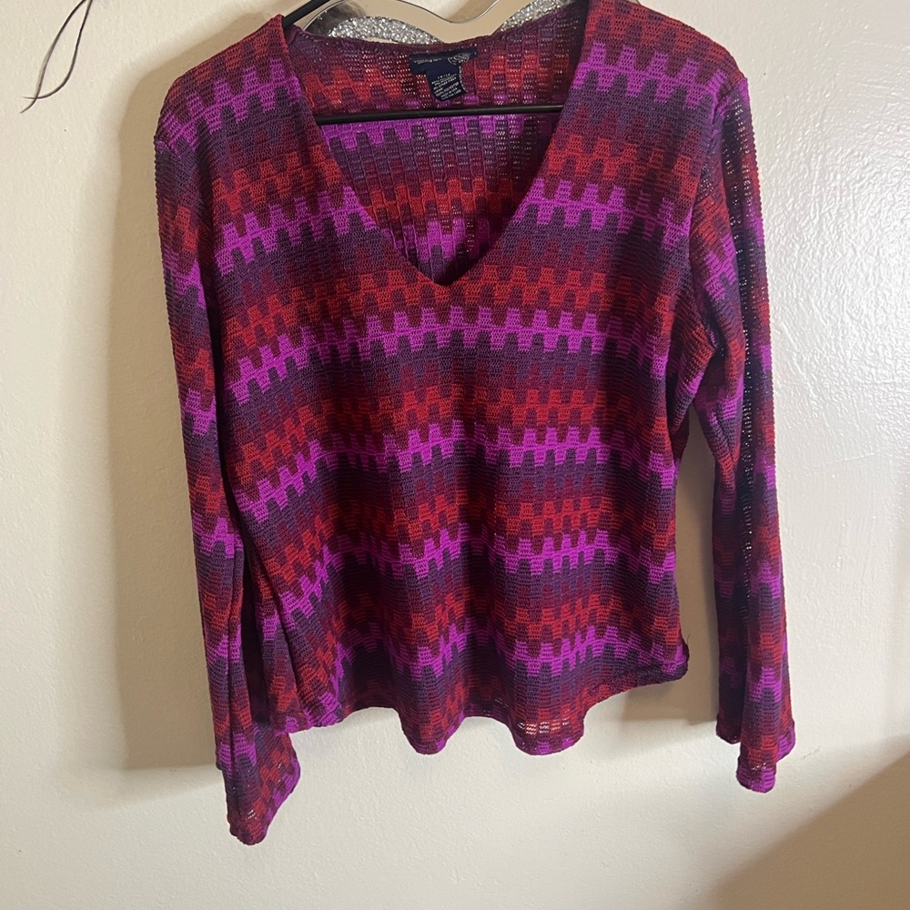 Women's Long Sleeve V-Neck Top - Multicolor
